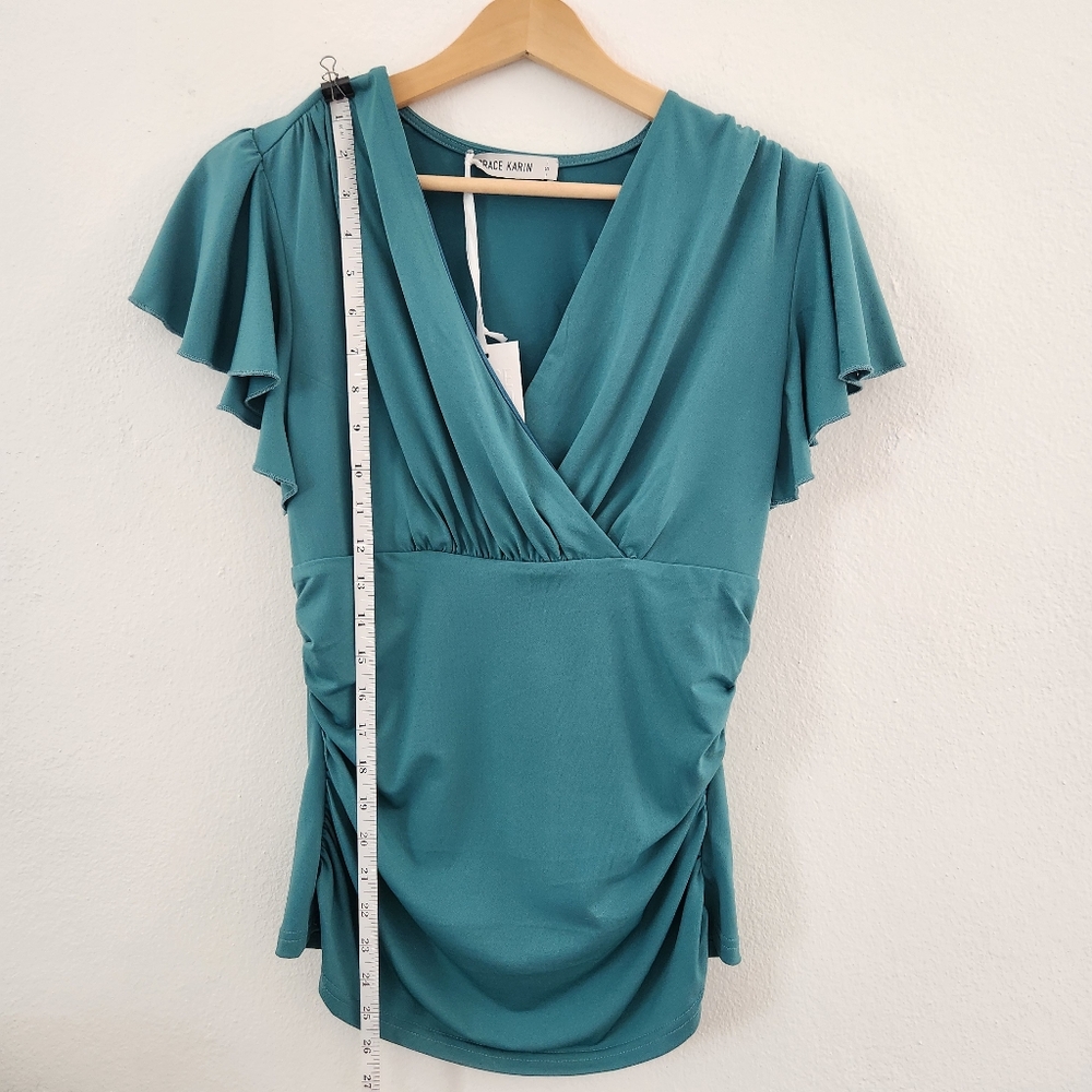 Grace Karin Small Emerald Wrap Blouse Elegant & Flattering - Picture 10 of 16